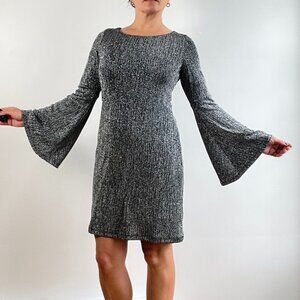 Silver Party Dress. Bell Sleeves. Size S.